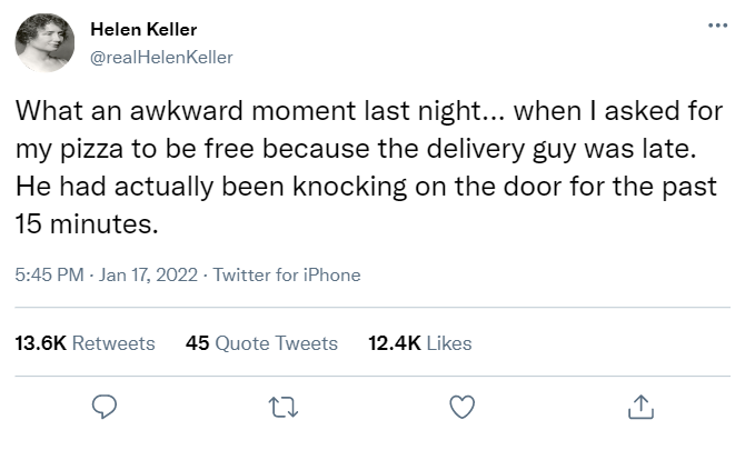 pizza delivery joke helen keller