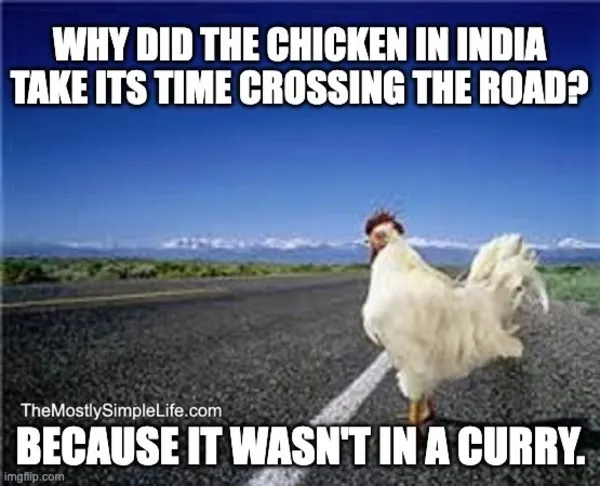 Chicken crossing road.