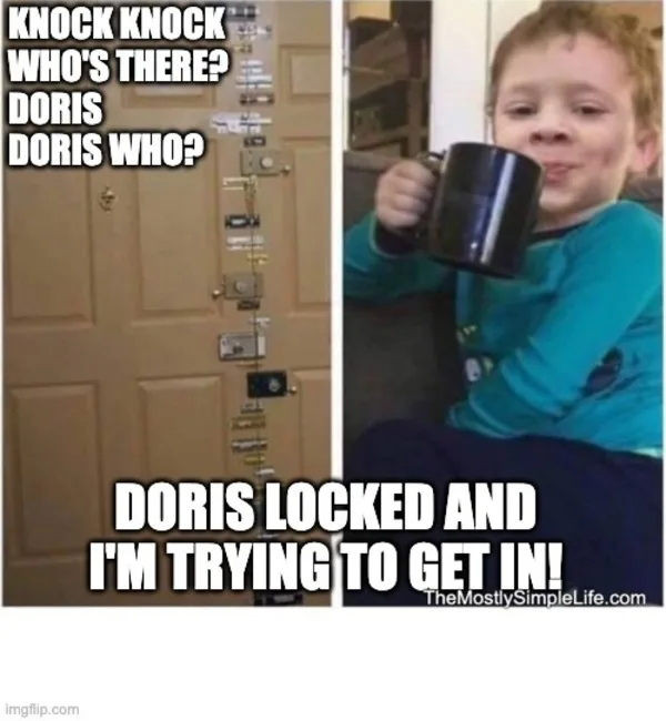 Toddler with door of many locks