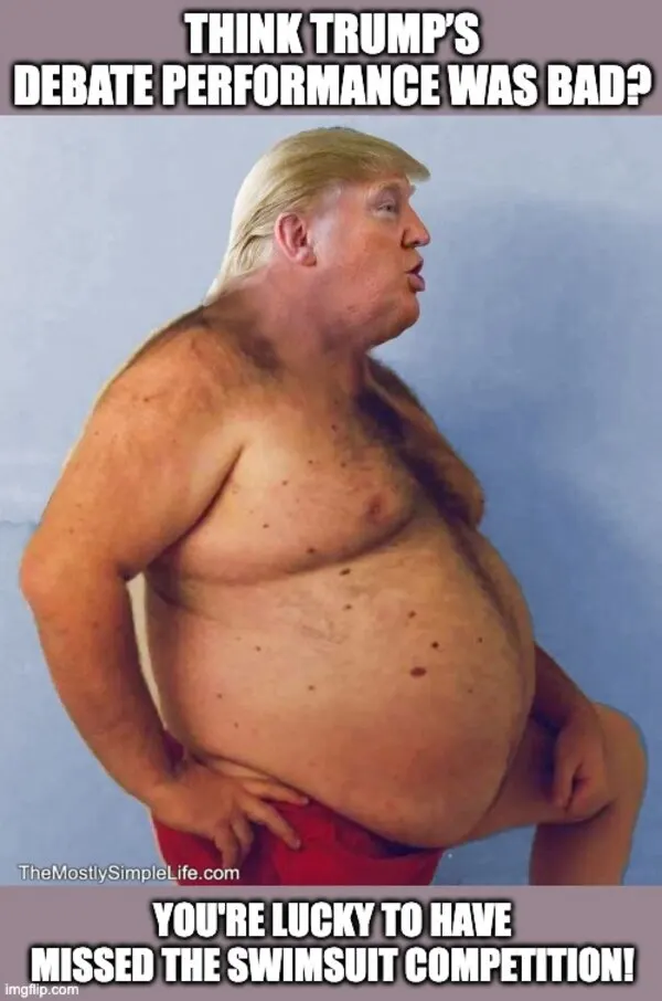 Trump in swim trunks.